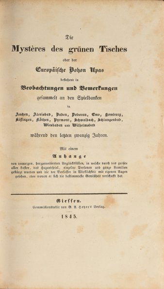 Die Mysteres des grünen Tisches. Gieffen, 1845. (1 of 1)