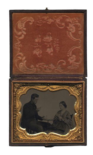 Ambrotype of Card Players. Circa 1860. Filigreed (1 of 1)