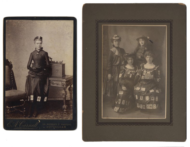 Two Cabinet Cards of Women with Playing Cards Attached (1 of 1)