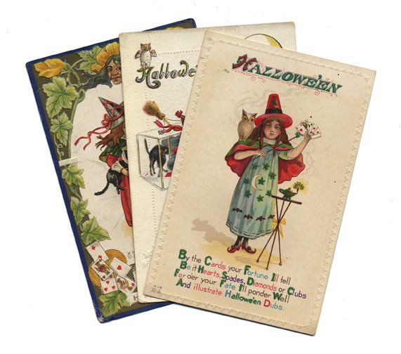 Six Halloween Postcards with Playing Card and (1 of 2)
