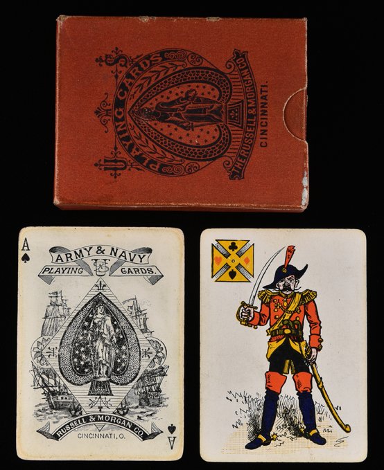 Russell & Morgan ”Original Army & Navy #303” Playing: Russell & Morgan ”Original Army & Navy #303” Playing Cards. Cincinnati, OH, ca. 1881. 52 + J + EC + OB. In order not to show favoritism, Russell & Morgan used the Navy style Ace of Spades with the