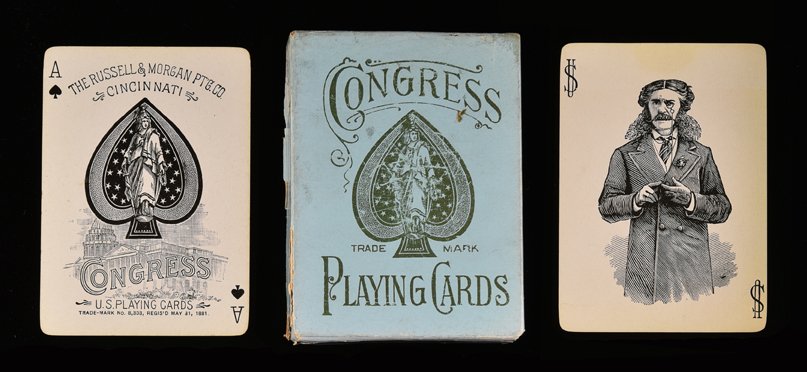 Russell & Morgan “Congress #606 Lacquer Back” Playing: Russell & Morgan “Congress #606 Lacquer Back” Playing Cards. Cincinnati, OH, ca. 1885. 52 + J + OB. The Lacquer Back cards are among the most sought after and rarest of the Congress decks. This ba