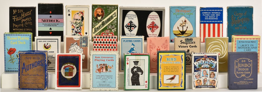 Sixty Decks: Includes Ye Witches, Cheer-Up, National: Sixty Decks: Includes Ye Witches, Cheer-Up, National Card Co. 555 Full House, Eagle Five Suit, Dougherty Triplicate with “Little Joker” and much more. Condition and completeness varies.