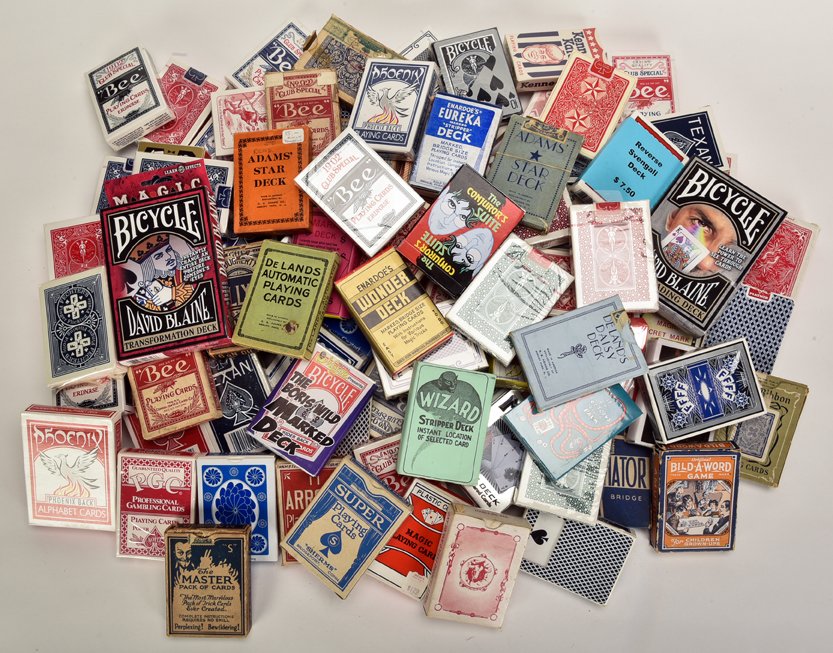 150+ Decks: More than half marked or magic related.: 150+ Decks: More than half marked or magic related. More than 35 factory sealed, including Bees, Tally Ho, Bicycle and more. More than 75 marked or magic related. Seven Tarot. More than 50 miscellaneo