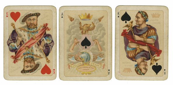 Chas. Goodall “Shakespeare” Playing Cards. London,: Chas. Goodall “Shakespeare” Playing Cards. London, England, ca.1920. 52. Engraved emblem Aces and courts show characters from the works of Shakespeare. VG. Lightly soiled. Fournier (229) #395.