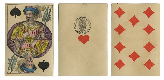 C.L. Wüst, “Magic Deck”. Frankfurt, Germany, ca. 1880.: C.L. Wüst, “Magic Deck”. Frankfurt, Germany, ca. 1880. 32/32. Tax stamp on AH. All cards but one are printed on both sides (double-face deck). Exc.