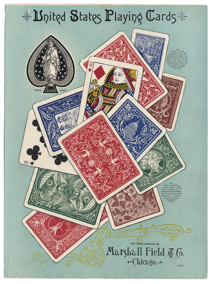 United States Playing Card Co. Price List. Cincinnati,: United States Playing Card Co. Price List. Cincinnati, ca. 1900. Beautiful color lithographed front cover and printed price list on the reverse. Left hand margin trimmed, not into image or price list.