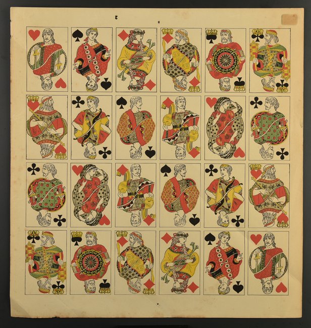 Aspioti Elka Uncut Sheet of Playing Cards. Athens,: Aspioti Elka Uncut Sheet of Playing Cards. Athens, Greece, ca. 1920. Twenty-four court cards only. The courts represent personages of ancient Greece. The cards are not marked with the indices so perha