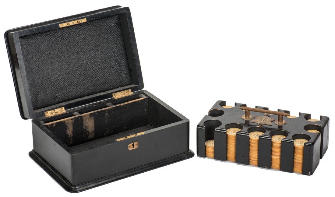 Set of 220 Ivory Poker Chips With Case. Set of 132 $1 (1 of 4)