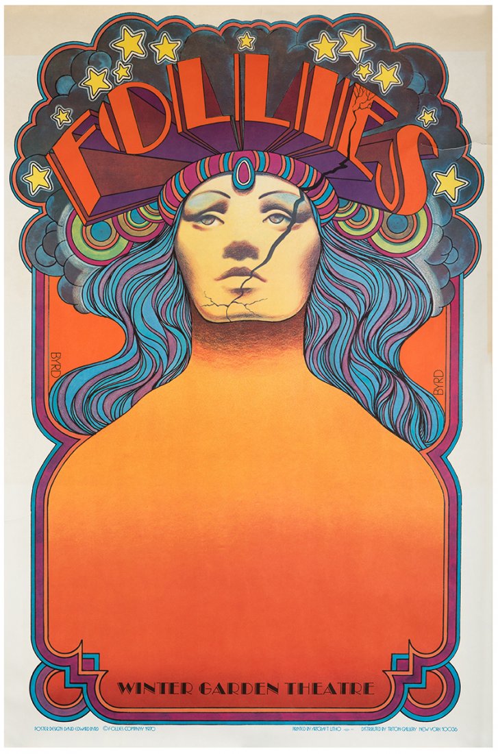 Byrd, David. Follies. New York, 1970. Lithographed,: Byrd, David. Follies. New York, 1970. Lithographed, iconic proof poster (25 x 38”), without cast or production credits for the well received Stephen Sondheim Broadway musical at the Winter Garden Th