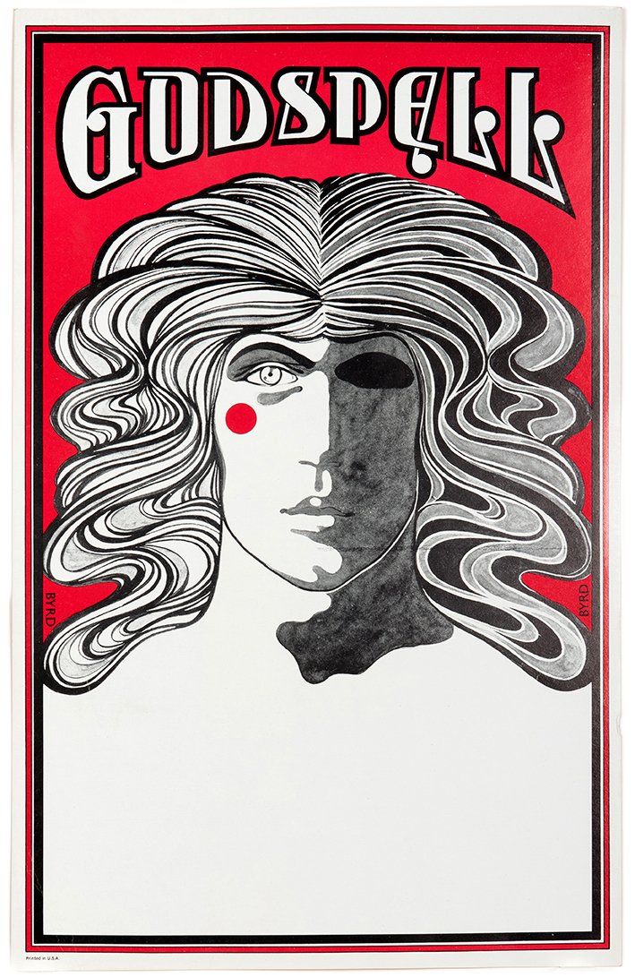 Byrd, David. Godspell. 1971. Window card (14 x 22”) for (1 of 1)