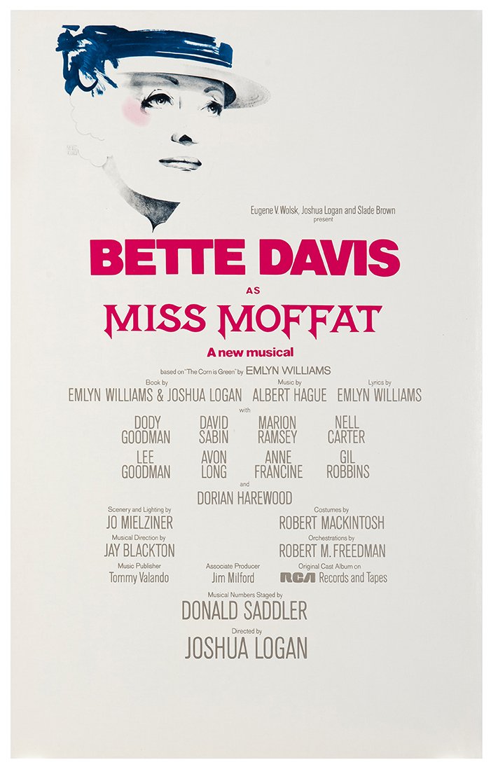 Davis, Bette. Miss Moffat. 1974. Window card (14 x 22”) (1 of 1)