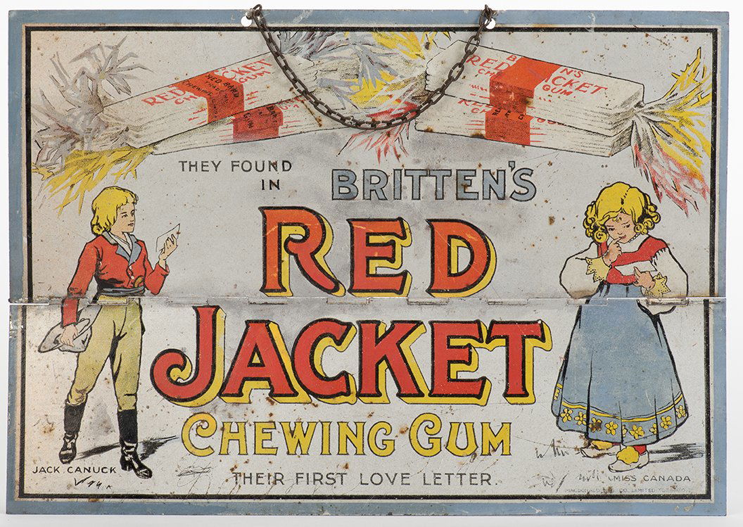 526. Britten’s Red Jacket Chewing Gum Hanging Sign. (1 of 1)