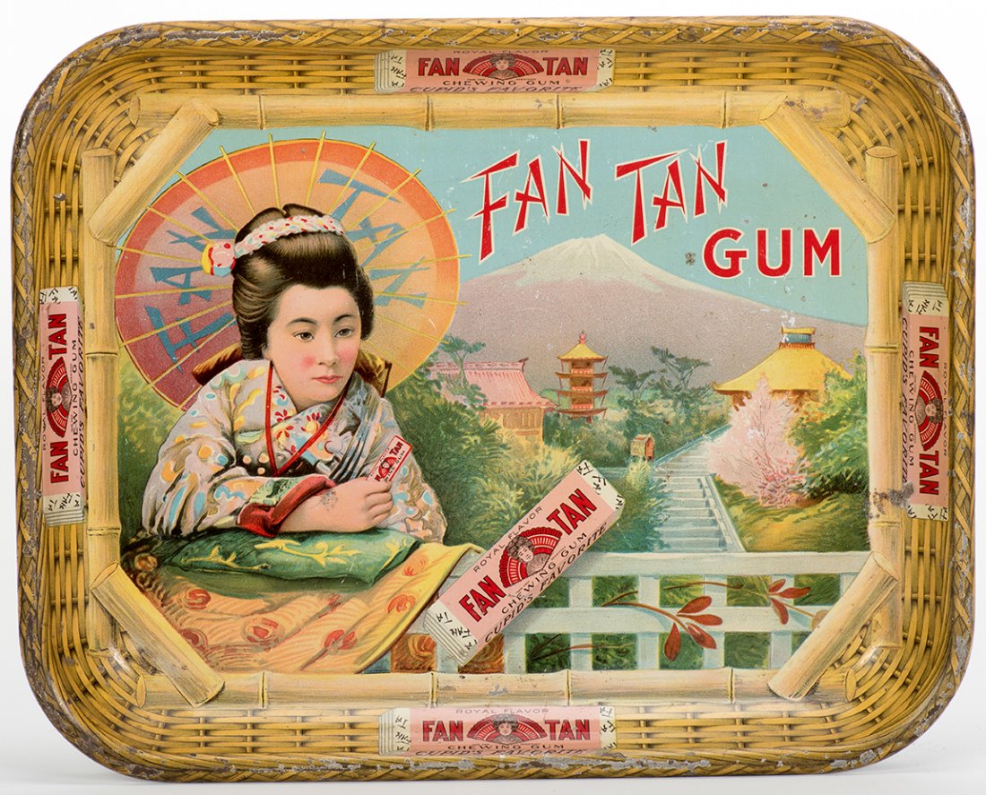 535. Fan Tan Chewing Gum Tin Tray. Circa 1925. Minor (1 of 1)