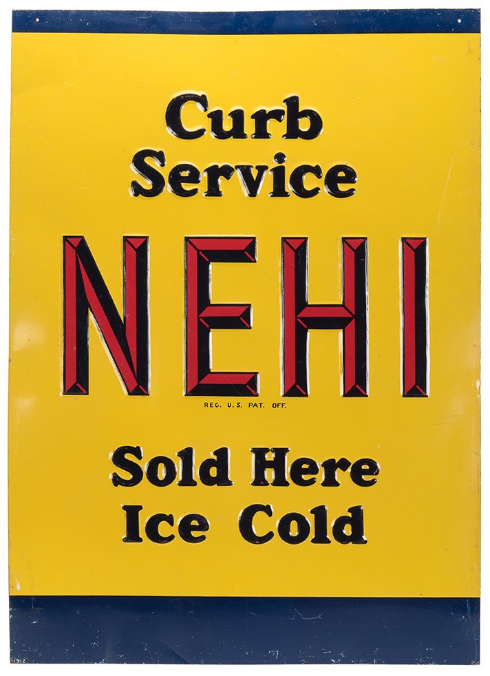 597. Nehi Soda Curb Service Large Embossed Tin (1 of 1)