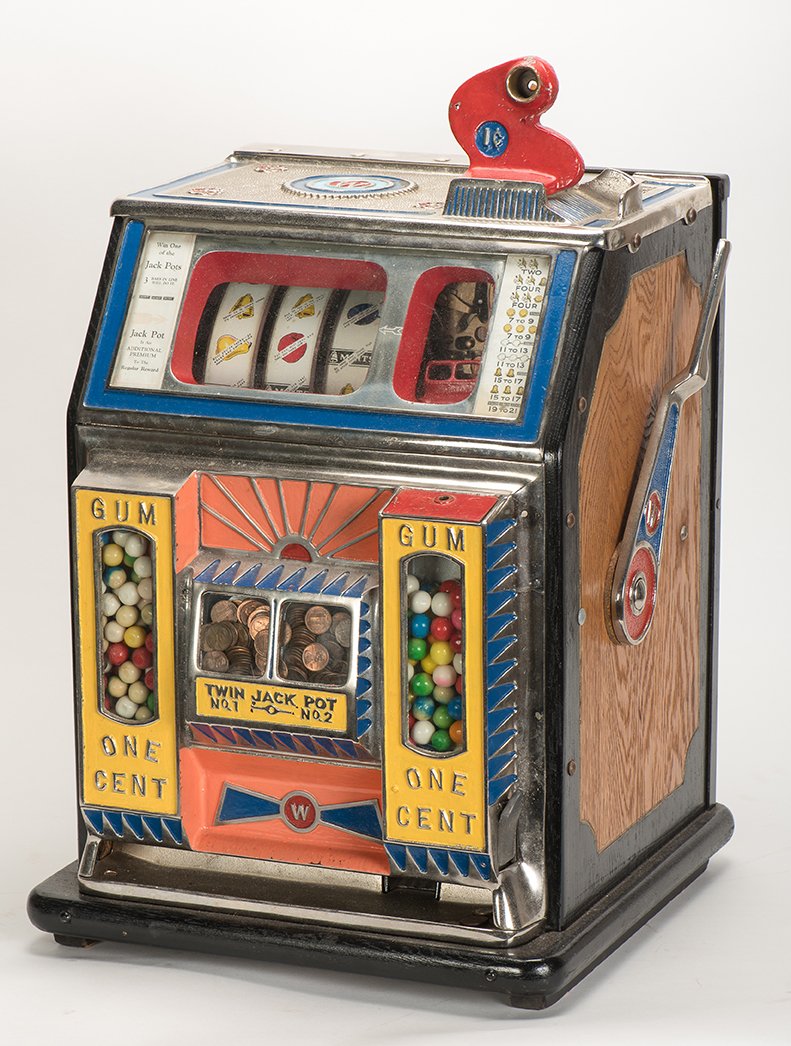 705. One Cent Watling Gum Vendor Slot Machine. Chicago:: 705. One Cent Watling Gum Vendor Slot Machine. Chicago: Watling Manufacturing Co., ca. 1933. One cent machines are uncommon and slots that dispense gumballs even more uncommon. Appears to be all origi