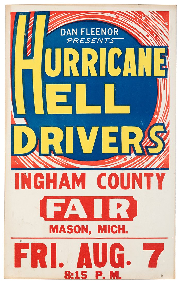 800. Hurricane Hell Drivers. 1960s. Window card (14 x (1 of 1)