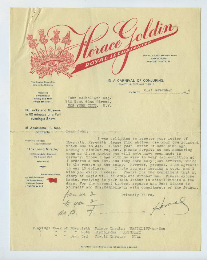 Goldin, Horace. Typed Letter Signed, “Horace,” to John (1 of 2)