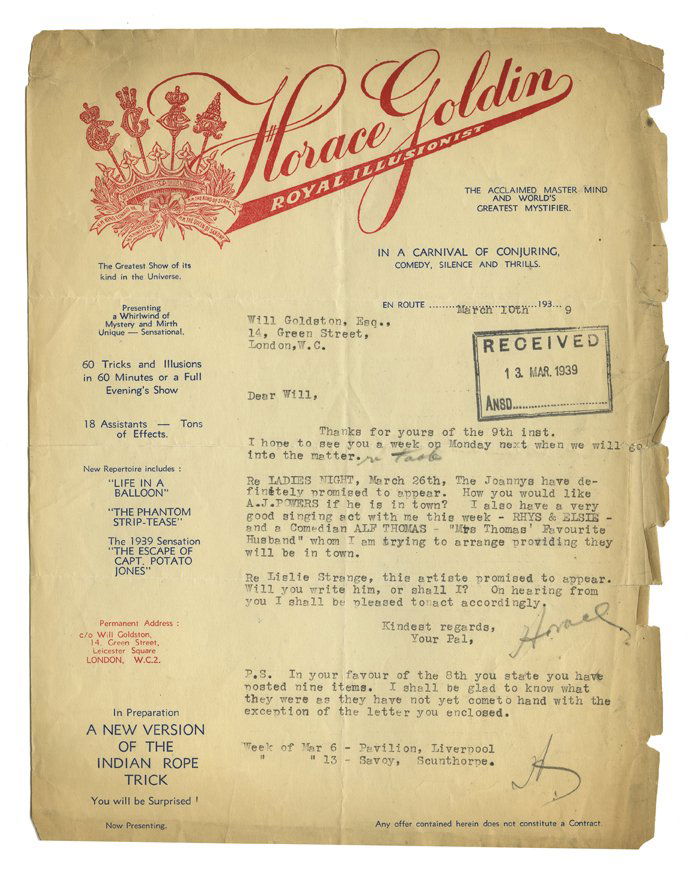 Goldin, Horace. Typed Letter Signed, “Horace,” to Will (1 of 1)