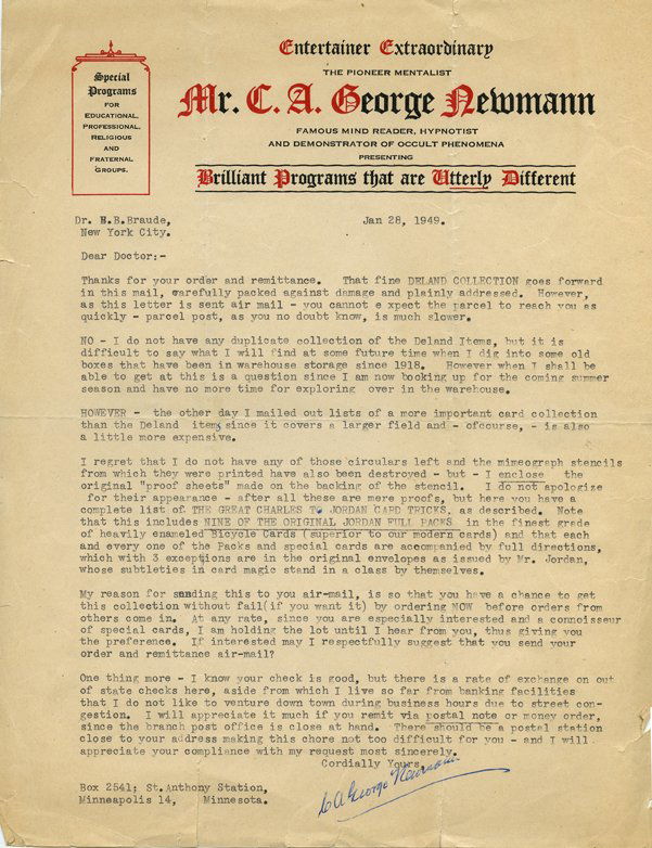 Newmann, C.A. George. Typed Letter Signed, “C.A. George (1 of 3)