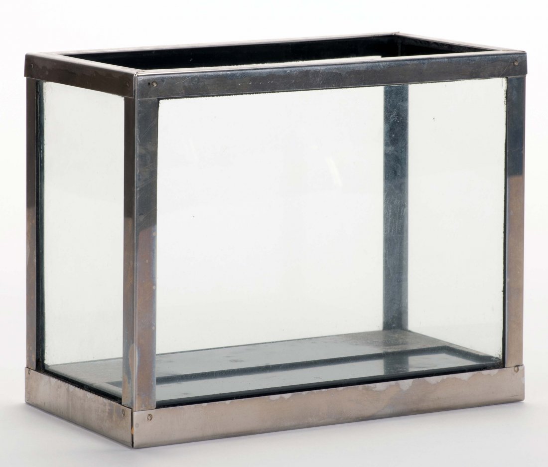 Aquarium. New Haven: Petrie and Lewis (P&L), ca. 1949.: Aquarium. New Haven: Petrie and Lewis (P&L), ca. 1949. A small rectangular aquarium full of water instantly fills with goldfish. 7 ½ x 4 x 6". Hallmarked.