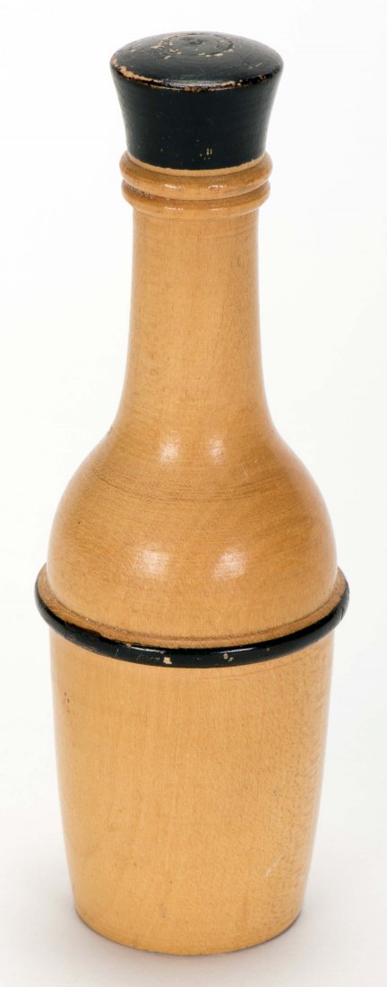 Divination Bottle. German, ca. 1920. The performer: Divination Bottle. German, ca. 1920. The performer knows which of five colored rods is placed in the neck of a wooden bottle. Hardwood bottle 4 ¼" high. Very good.
