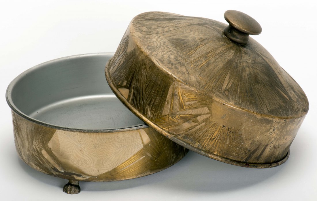 Magicians Chafing Dish (Dove Pan). New Haven: Petrie: Magicians Chafing Dish (Dove Pan). New Haven: Petrie and Lewis (P&L), ca. 1950. Empty metal pan (approx. 8 x 4") magically fills with live birds or other objects after the lid with which it has been c