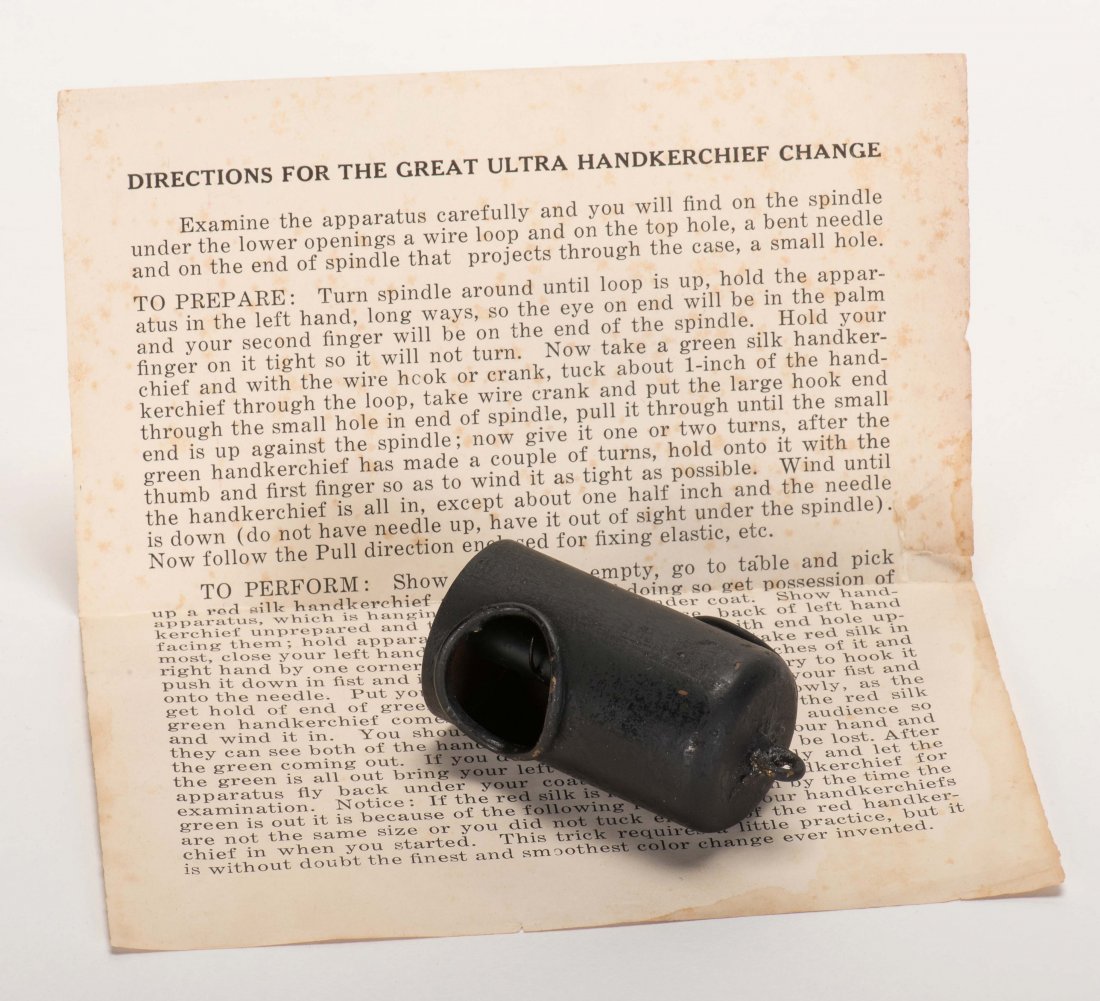 Great Ultra Handkerchief Change. New Haven: Petrie &: Great Ultra Handkerchief Change. New Haven: Petrie & Lewis (P&L), ca. 1940. Device allows a visible, slow transformation of a handkerchief from one color to another. At the conclusion of the effect, t