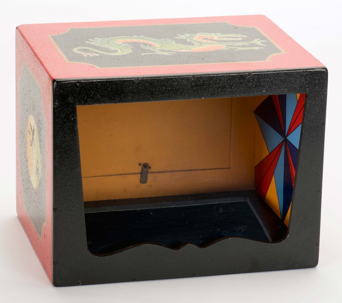 Mirror Box. Tampa: Warren Hamilton, ca. 1950. Handsome: Mirror Box. Tampa: Warren Hamilton, ca. 1950. Handsome box is shown empty, then a large production of silks or even livestock is made from within. Handsome paint and stenciling. 8 ½ x 8 ½ x 11". Min