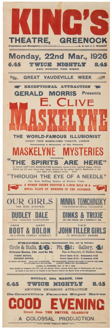 Maskelyne, E. Clive. World-Famous Illusionist. Greenock (1 of 1)