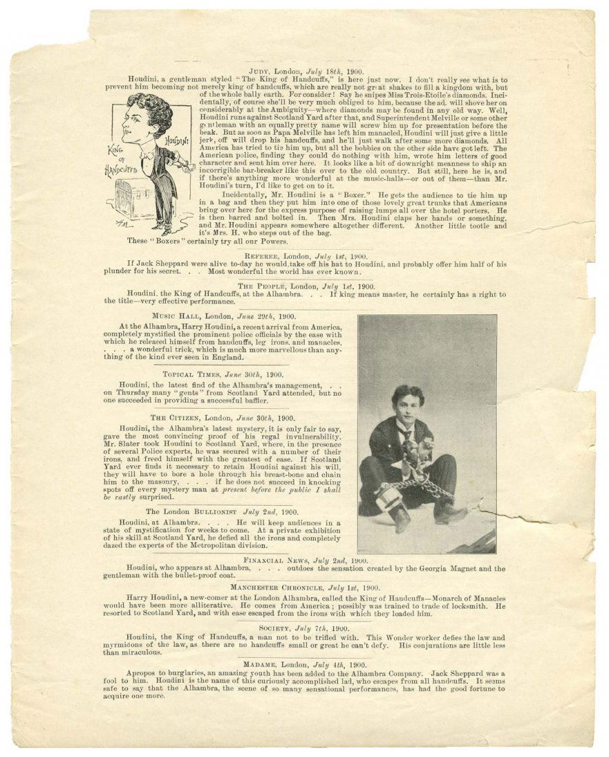 Houdini, Harry. Early Houdini Advertisement Under (1 of 1)