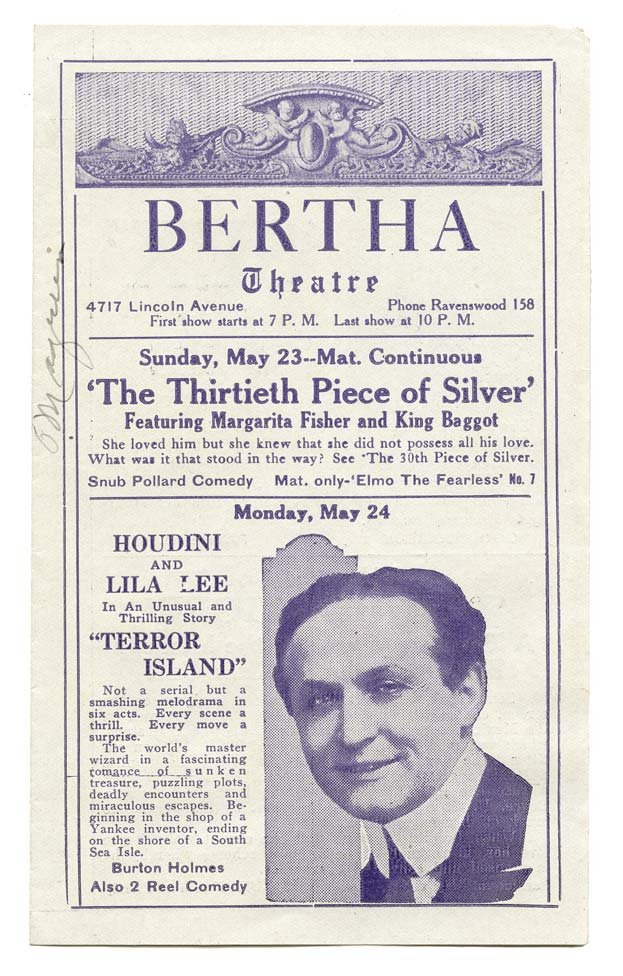 Houdini, Harry. “Terror Island” Theater Handbill. (1 of 3)