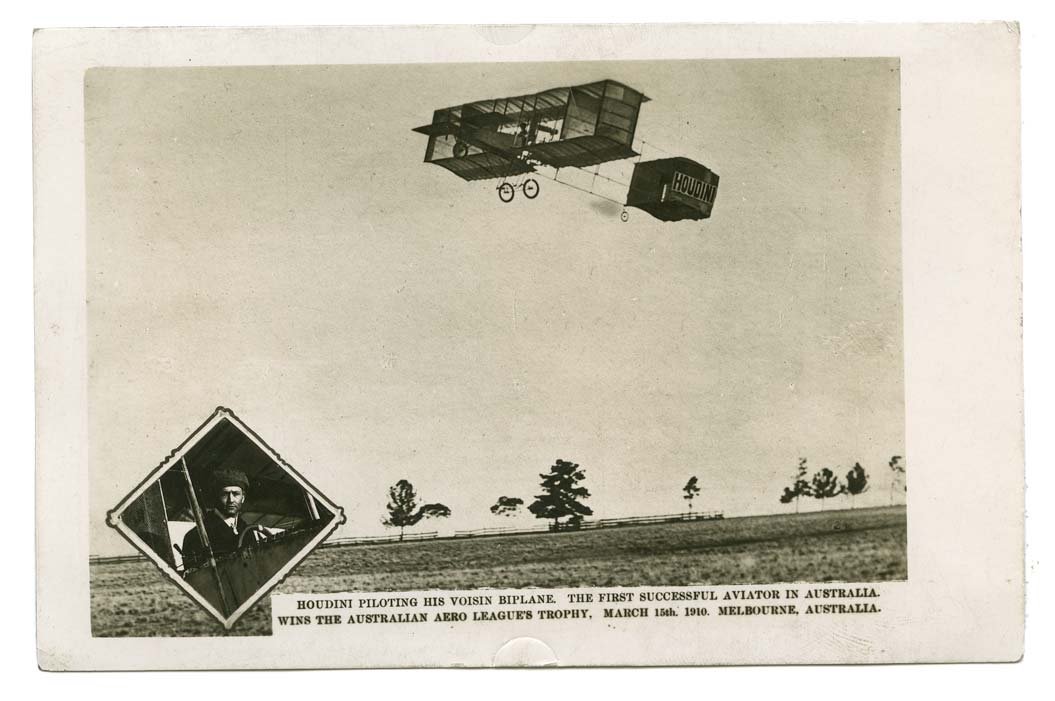 Houdini, Harry. Real Photo Postcard of Houdini Piloting (1 of 1)