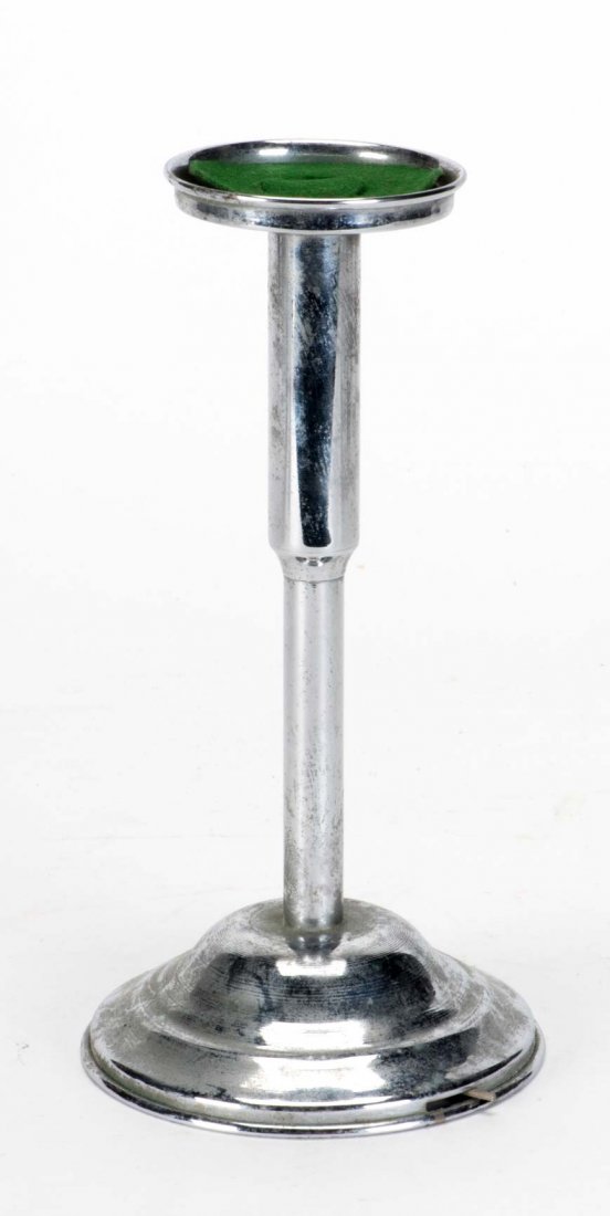 Handkerchief Pedestal. Hamburg: Janos Bartl [?], ca.: Handkerchief Pedestal. Hamburg: Janos Bartl [?], ca. 1935. Handsome nickel-plated pedestal loads a handkerchief into a glass. 7 ” high. Felt lining worn, else very good.