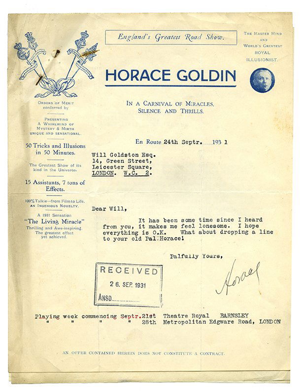 Goldin, Horace. Three Typed Letters Signed, “Horace,” (1 of 1)