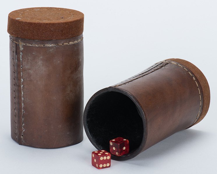 Pair of Leather Butterfly Dice Cups. American, maker (1 of 2)