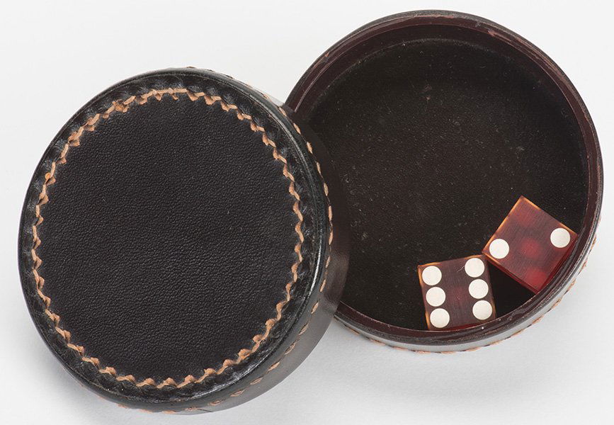 Leather Chinese Dice Box with Dice. American, ca. 1940. (1 of 1)