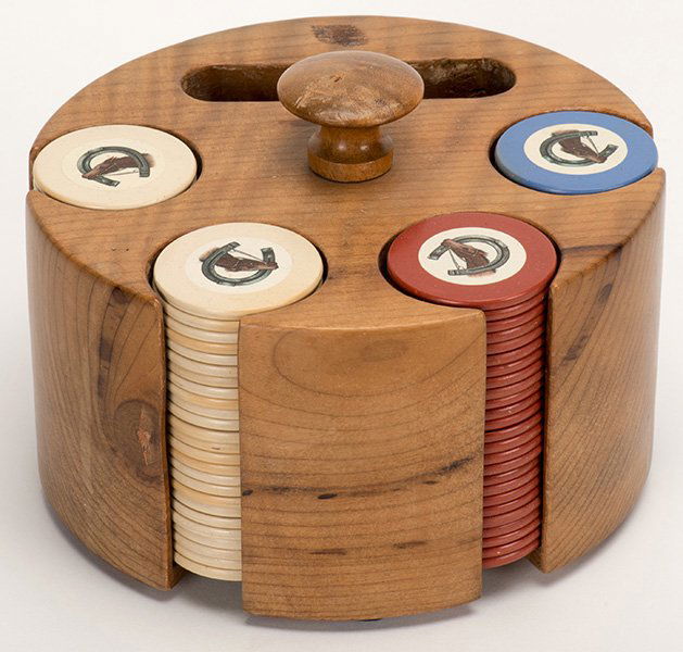 Set of 100 Equestrian Poker Chips in Wooden Rack. (1 of 1)
