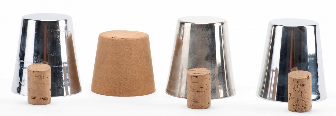 Marvelous Cups & Corks Mystery. London: Davenports: Marvelous Cups & Corks Mystery. London: Davenports Magic (Demon), ca. 1940. Three hallmarked chrome cups and gimmicked corks for a Cups and Balls type effect, this version made famous by the late Merl