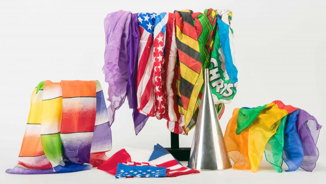 [Silks] Large Group of Vintage and Modern Magic Silks,: [Silks] Large Group of Vintage and Modern Magic Silks, Handkerchiefs, Scarves and Gimmicks. Approximately 50 pieces, including an assortment of silks (Silk King Studios, Circle Magic, and others) in v