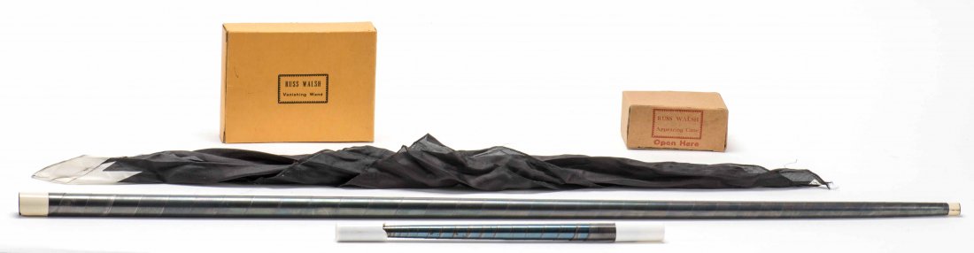 Walsh Appearing Cane and Vanishing Wand. Chicago: W.R.: Walsh Appearing Cane and Vanishing Wand. Chicago: W.R. Walsh, ca. 1950. A metal cane appears from thin air and a metal wand vanishes in the magicians hands. The former with a Rice SKS Cane Silk which 