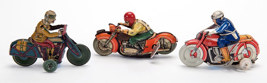 Group of Three Vintage Wind-Up Motorcycles. Various (1 of 1)