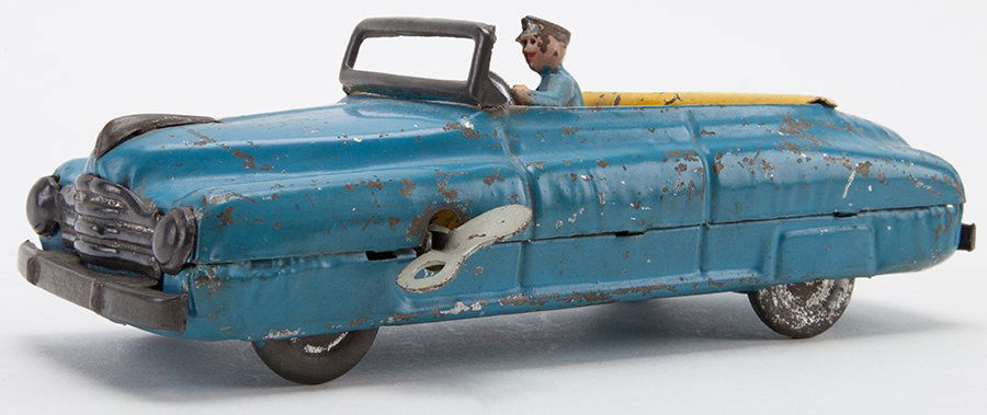 Japanese Tin Wind-Up Convertible. Circa 1950s. Blue (1 of 1)