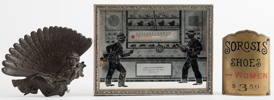 Three Advertising Pieces. Including brass Sorosis (1 of 1)