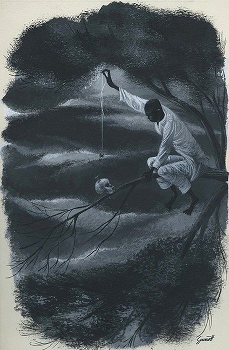 Sinnott, Robert (American, twentieth century). Edgar A.: Sinnott, Robert (American, twentieth century). Edgar A. Poes The Gold Bug. Circa 1940s. Group of sixteen signed and unsigned pen and ink and gouache illustrations published in the Childrens Hour serie