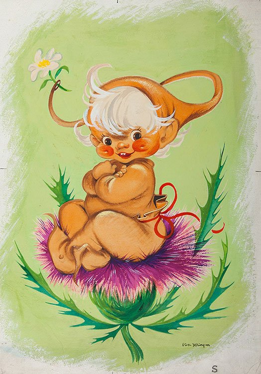 Van Tellingen, Ruth (American, twentieth century). The: Van Tellingen, Ruth (American, twentieth century). The Brownies Ride. Circa 1950. Acrylic on board published in The Childrens Hour, The Adventures of a Brownie, by Dina Maria Mulock. Image measures 13