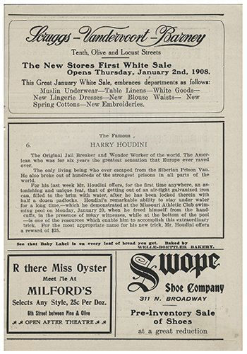 Houdini, Harry (Ehrich Weiss). Houdini Theater Program. (1 of 2)