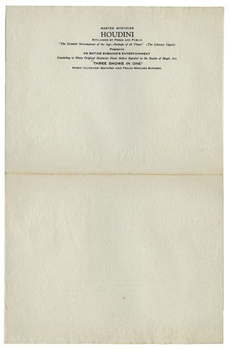 Houdini, Harry (Ehrich Weiss). Houdini Final Tour (1 of 1)