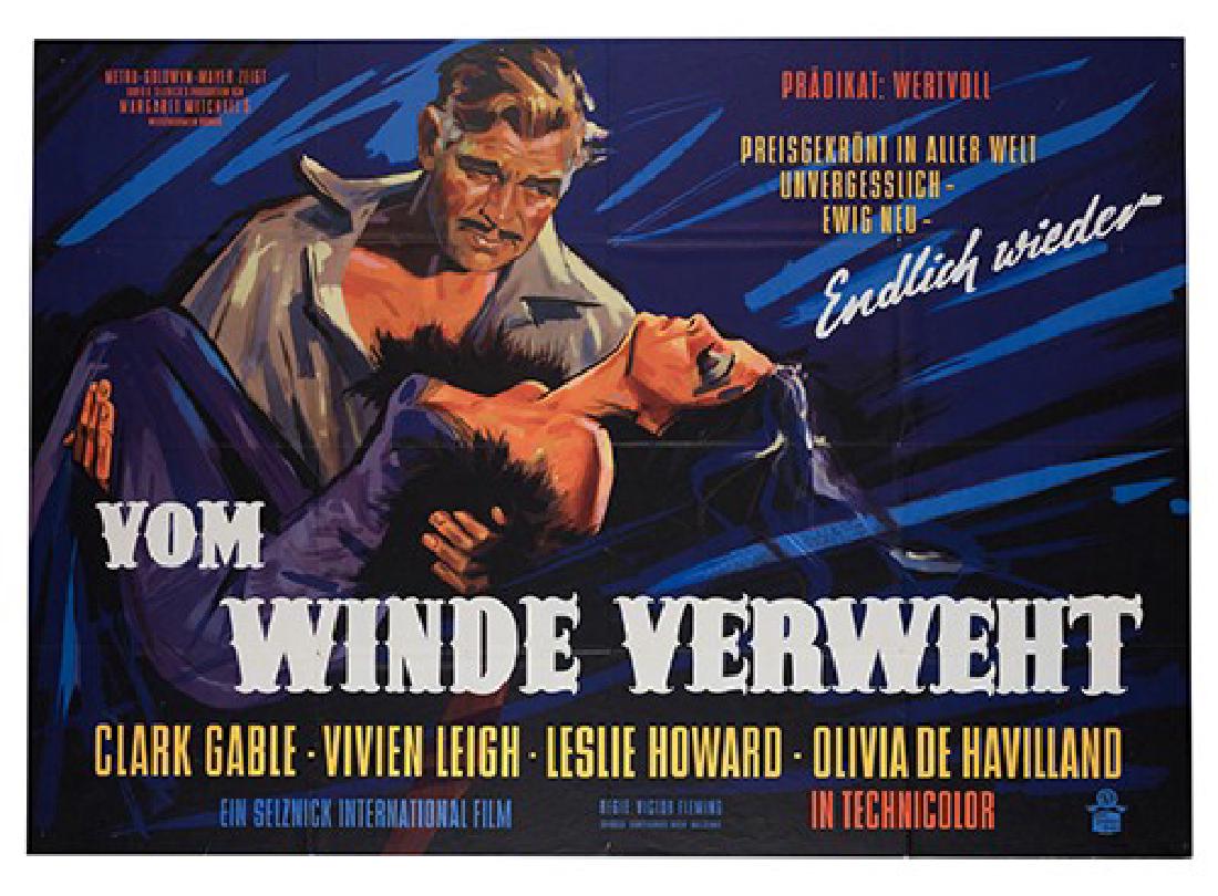 Gone With the Wind.: Gone With the Wind. MGM, R-1960s. German A0 (33 x 47”). Classic Civil War romance. Folded. A.