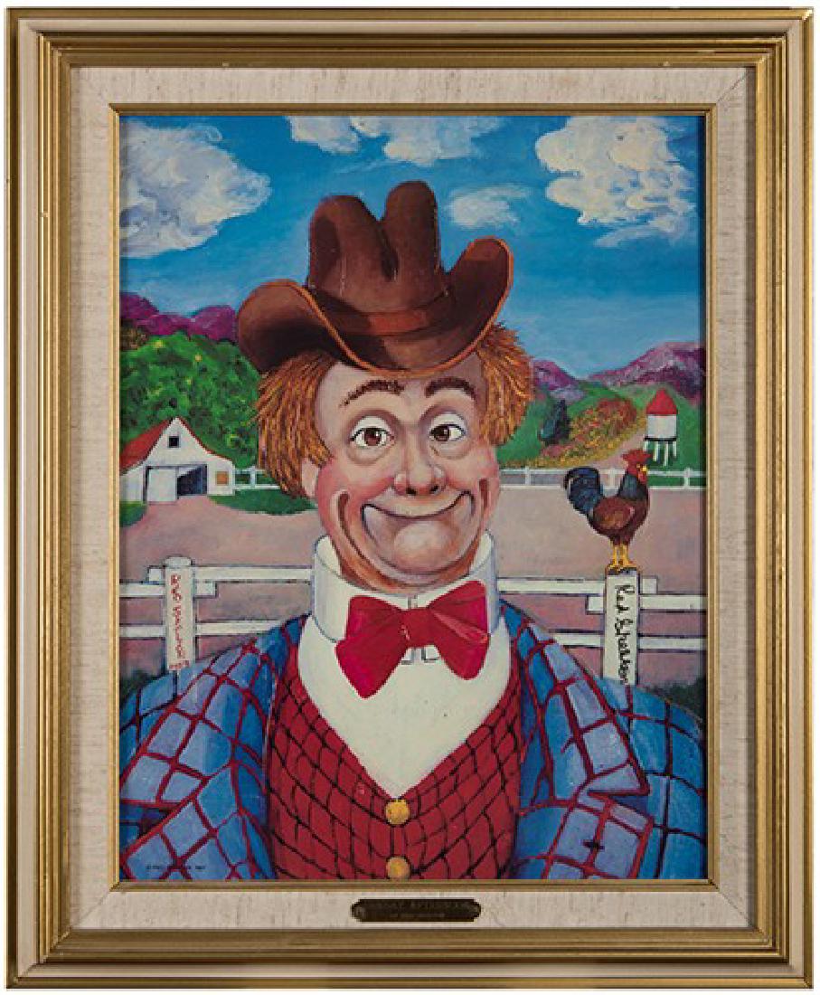 Red Skelton “Sunday Afternoon” Limited Edition: Red Skelton “Sunday Afternoon” Limited Edition Painting. 1987. An authorized reproduction on canvas, being number 3425 of an edition of 5000. Original vintage wooden frame, linen matting, brass ti